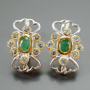 Jewelry Handmade Emerald Earrings 925 Sterling Silver /E110496
