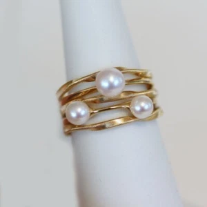 Anello MARCO BICEGO NUOVO Marrakech Onde in oro giallo 18 carati e perle 7,5 - Foto 1 di 14