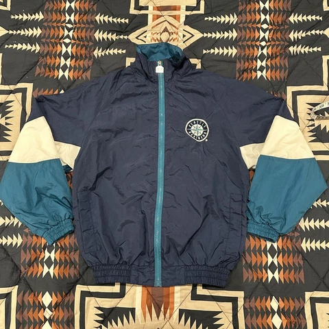 Vintage Seattle Mariners Logo Athletic Windbreaker Baseball Jacket, Boys Size L Cover