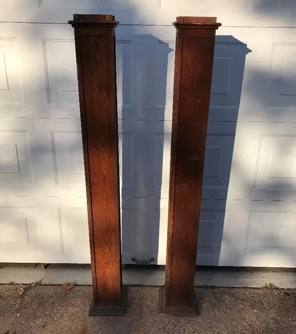 Vintage Pair of 66" Tall Oak Columns, Square w/ Nice Detail & Patina! Cover