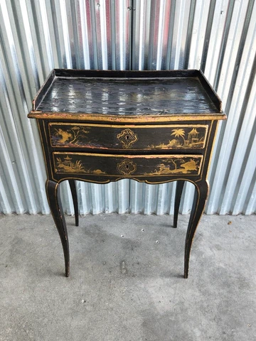 18TH C / 19TH C  ENGLISH JAPANNED TWO DRAWER TABLE W GALLERY Cover