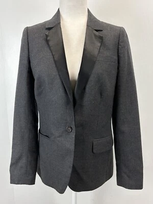 Mujer J. Chaqueta Blazer Crew 100% Lana Talla 6 Negro Carbón Solapas Satinadas Academi Foto 1 de 4