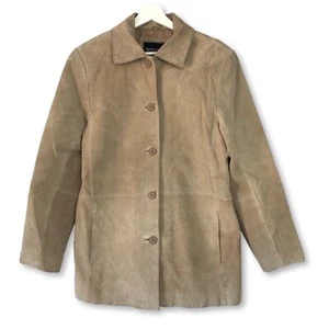Bernardo Echtleder Wildleder hellbraun große Jacke Blazer Knopfleiste Taschen - Bild 1 von 16