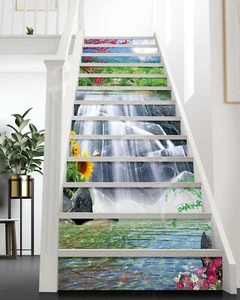 FLFK Stair Stickers Peel and Stick Mountain Stream Waterfall39.3"Wx7"H,13Pcs/Set - Picture 1 of 6