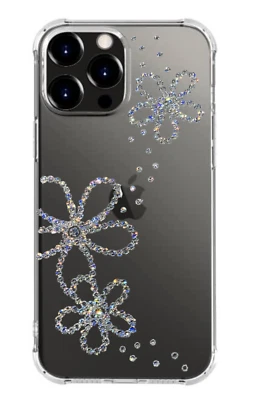 Funda de teléfono hecha a mano con flor de margarita brillante hecha con cristales transparentes de Swarovski Foto 1 de 3