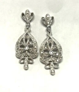 14K Weißgold Diamant Chip Ohrhänger Post Art Deco Stil Ohrringe - Bild 1 von 3