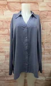 WOMAN CAREER BLOUSE LONG SLEEVES BUTTON UP PLUS SZ 3XL BLUE INDIGO NWOT - Picture 1 of 5