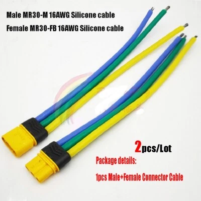 2pcs Amass MR30-M/FB Male/Female Connector plug 16AWG 10CM for RC Battery Drone - Image 1 of 4