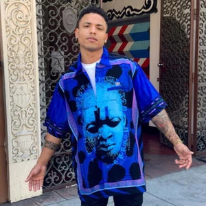 Men's Pelle Pelle African Art Royal Blue | Black | Sky Blue Button Down S/S Shir - Picture 1 of 6