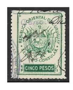 Uruguay 1889 Revenue Consulat $5 Green Fine Used - Picture 1 of 2