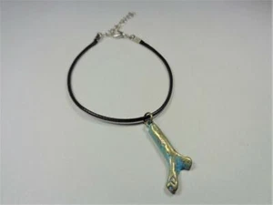 BEACH FASHION NAUTICAL GOLD AND AQUA BRASS CORAL BLACK LEATHER CORD BRACELET - Picture 1 of 5