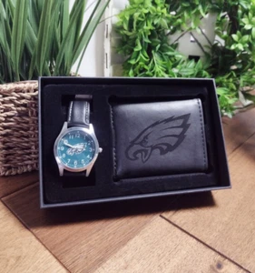 Philadelphia Eagles NFL Black Watch And Wallet Gift Set - Men's Black Gift Set - Picture 1 of 12