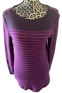 Blusa Top Eddie Bauer TL Púrpura a Rayas Exterior Preppy Manga Larga - Imagen 1 de 5