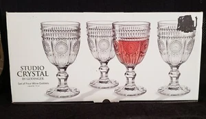 Godinger Studio Crystal Set of 4 Wine Water Goblets Holds 12 ounces - New in Box - Picture 1 of 5
