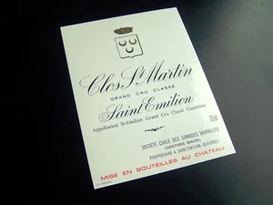 etiquette Chateau Clos Saint Martin Saint Emilion grand cru wine label - Bild 1 von 2