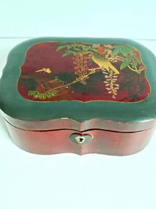 COFFRET/BOITE ANCIEN - BOIS LAQUÉ - BEAU DÉCOR - 21 x 16 x 8 cm -USURES D'USAGE - Imagen 1 de 10