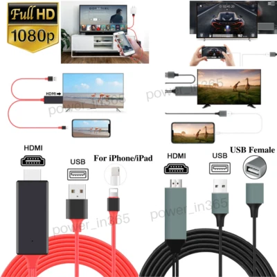 For iPhone iPad Android 1080P HDMI Mirroring AV Cable Phone to TV HDTV Adapter - Image 1 of 4