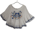 Xhilaration Top Womens Small Boho Embroidered On or Off Shoulder Bell Sleeves