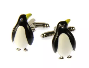 Penguin Cufflinks Miniblings Buttons with Box South Pole Ice Penguins Enamel - Picture 1 of 5