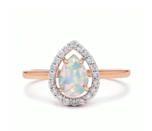 Ópalo Morganita Anillo de Compromiso 14K Oro Corte Pera Natural - Imagen 1 de 4