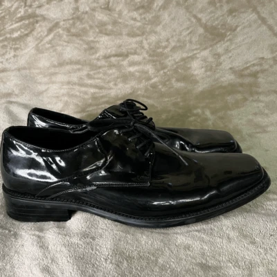 Zapatos de vestir Stafford para hombre talla 13 charol negros con cordones punta cuadrada Foto 1 de 4