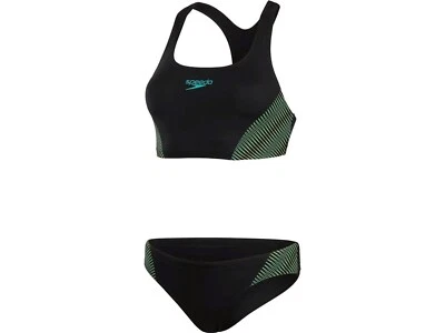 Speedo Placement Racerback 2 Piece Women's Bikini Black Blue Green UK 16/38 - Image 1 of 4