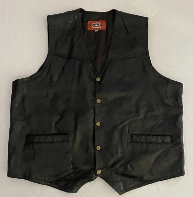 Pugs Gear мотоциклетный жилет черный защелки карманы свиная кожа размер XXL читать!! - Изображение 1 из 4