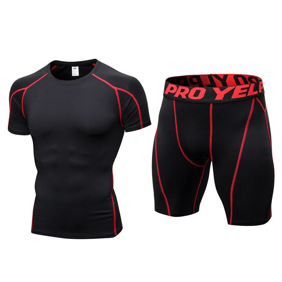 14 Color YEL-Pro Men's Compression Quick Dry Tops Shirts & Legging Shorts Suits - Image 1 of 4
