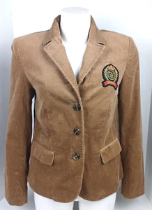 Tommy Hilfiger Mujer Mediana Pana Cresta Parche Blazer Chaqueta Marrón Preppy - Imagen 1 de 19