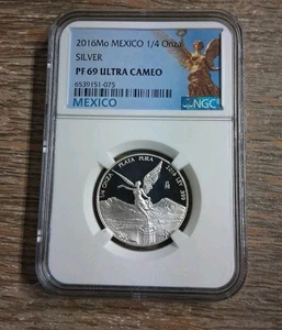 2016 Mo Mexico Silver 1/4 Ounce Proof Coin PF69 UCAM NGC Blue Label NICE COIN - Picture 1 of 2