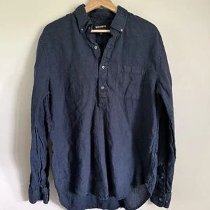 Bonobos Men’s Everyday Linen Popover Sz Medium Navy Blue Collared Relax Workwear - Picture 1 of 10