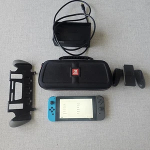 Nintendo Switch Console Hac-001 with Dock, Joy-Con Comfort Grip Neon Blue Gray - Picture 1 of 6
