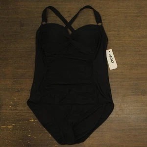 DKNY Womens Twist-Front One-Piece Swimsuit DIMMS565 Black 2XL - Picture 1 of 7