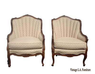 Pair of Antique French Louis XVI Channel Back Tufted Arm Chairs - Image 1 of 4