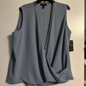 NWT-Alfani 18 Shimmer Trim Top Scoop Neck Sleeveless Cami /Overlay - Picture 1 of 9