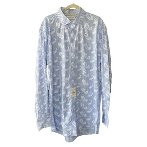 Michael Strahan Shirt Mens XL Tall 18 38-39 NEW Blue Plaid Paisley Button Down  - Picture 1 of 9