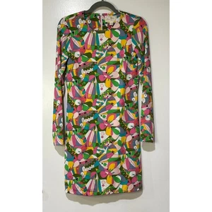 Flora Bea NYC Shift Dress Ivory La Sirene Sz Small NWT Long Sleeves 60s Colorful - Picture 1 of 12