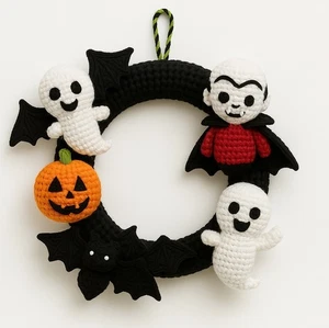 Halloween Crochet 25cm Wreath Pattern Only –Spooky Vampire, Ghosts Bat PDF - Picture 1 of 1
