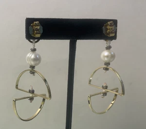 Saachi moderne Gold Creolen Kunstperlen Perlen Tropfen 3" Statement Schmuck - Bild 1 von 13