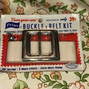 Vintage Prims Cover-your-own kit fibbia cintura ottone 1 1/4” tessuto USA bianco #503 - Foto 1 di 2