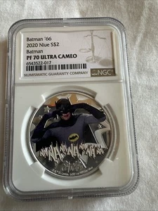BATMAN ‘66 2020 Niue Silver $2 BATMAN Coin PF70 Ultra Cameo NGC Certified - Picture 1 of 9
