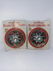 Set of 2 Vintage Christmas Foil Fireproof Candle Wax Collar Drip Catchers Holly - Picture 1 of 4
