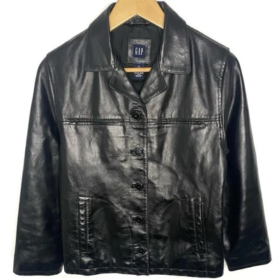 Vintage GAP Womens Genuine Leather Black Moto Biker Quilt Lined Bomber Jacket XL - Image 1 of 4