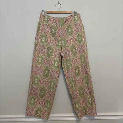 Pantalones Talbots Talla 14 Rosa Verde Paisley Pierna Recta Bolsillos Elastizados Algodón Sarga Foto 1 de 4