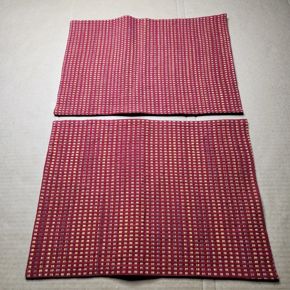 2x Fabric Placemats Burgundy with Gold Woven Cloth Decor 17.5"X12.5" Solid Back - Image 1 of 1