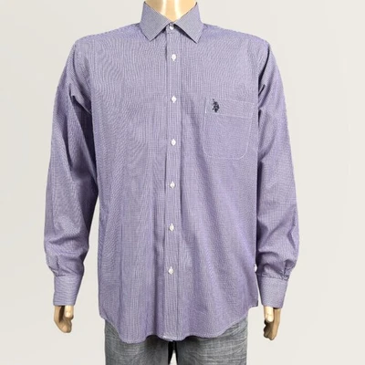 Camisa de vestir U.S. Polo Assn 17 36/37 calce ajustado púrpura blanco a cuadros con botones Foto 1 de 4