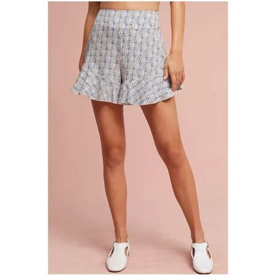 Pantalones cortos Anthropologie Maeve para mujer talla 6 azul con volantes tiro alto estampado de piña Foto 1 de 4