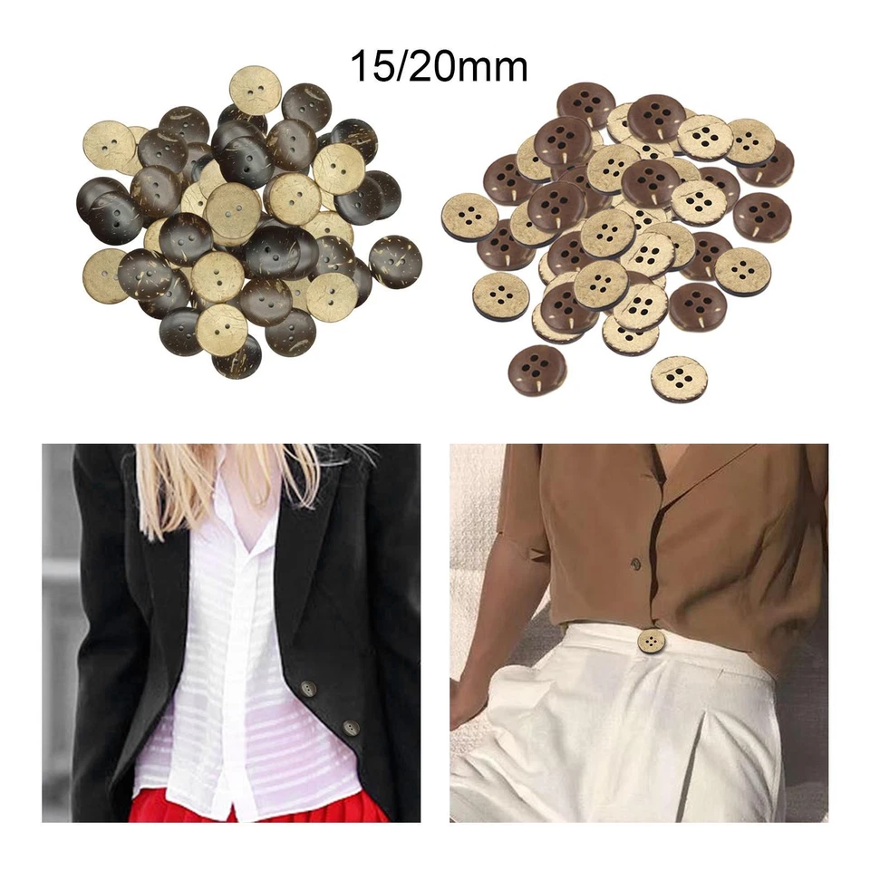 100x Round Coconut Shell Buttons Decorative Knitting for Coat Jacket Shirt - Image 1 of 1