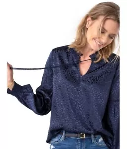 LIVERPOOL JEANS LOS ANGELES MIDNIGHT BLUE ANIMAL PRINT LONG SLEEVE BLOUSE LARGE - Picture 1 of 11