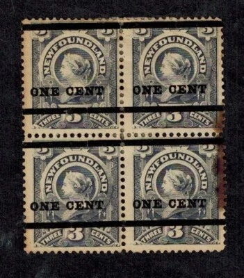 Newfoundland 1910 SG 80 "ONE CENT" on 3C Block of 4 MOG CV L320+ - Image 1 of 2